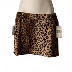 Vintage A.B.S. by Allen Schwartz Leopard Print Faux Fur Mini Skirt